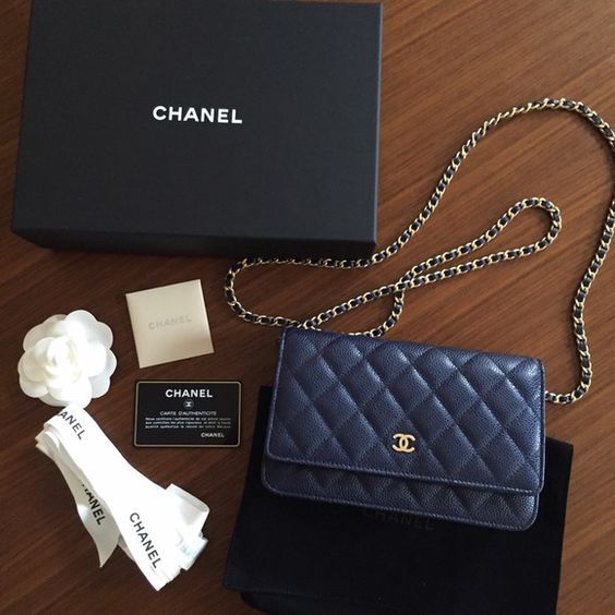 Chanel Wallet on Chain Navy blue Leather ref - Joli Closet