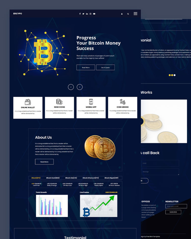 Finexo - Free Crypto Currency Website Template