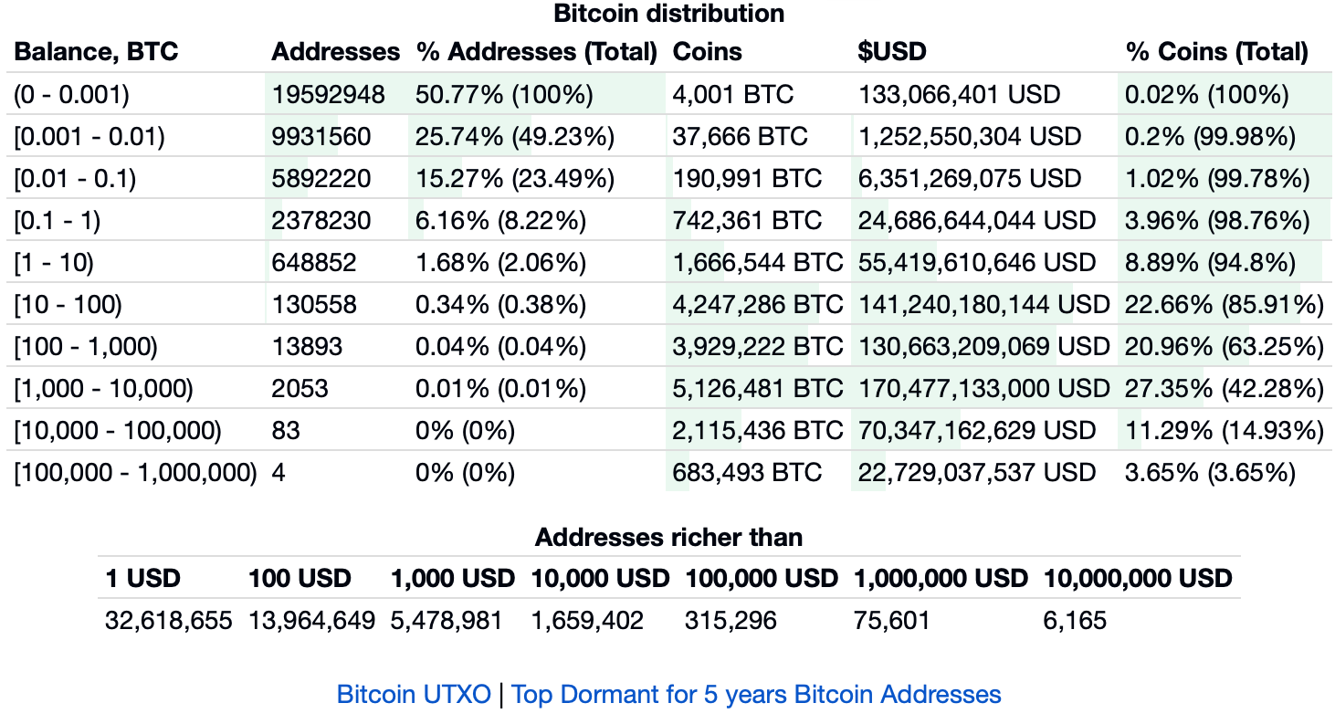 Top Richest Bitcoin Addresses and Bitcoin distribution