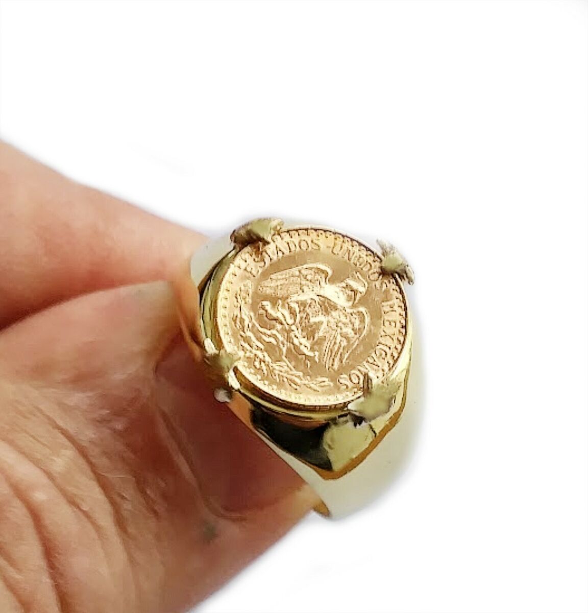 Mens Mexican Coin Ring Dos Pesos Solid 18K Gold Fine Estate | Coin ring, Rings, Rings for men