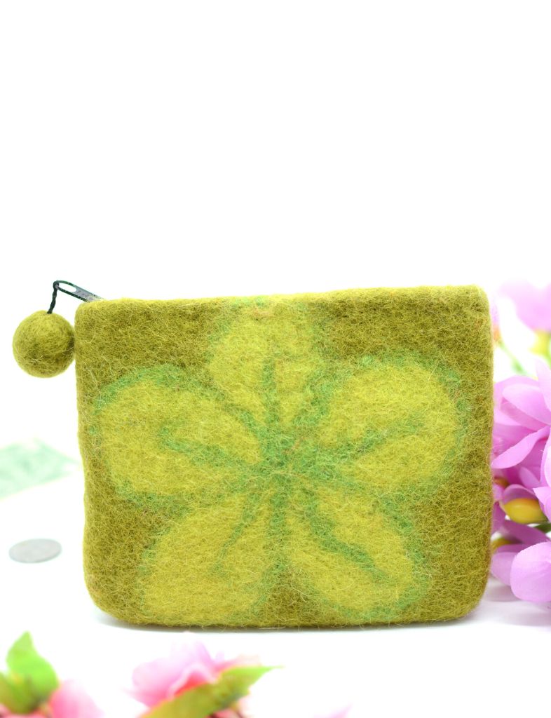 Green Sheep Design Felt Coin Purse For Women - Set Of 3