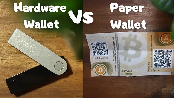 What are the differences between a paper wallet and a hardware wallet for storing cryptocurrencies?