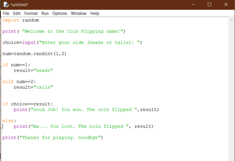 Coin Flip (Python Newbie) [SOLVED] | DaniWeb