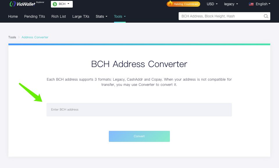 Cash address - Legacy address format conversion tool