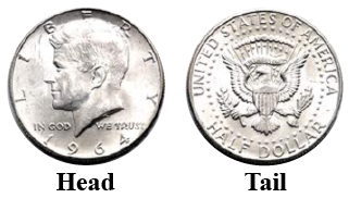 What is the expected value of a fair coin toss, where heads = 1 and tails = 0 ?