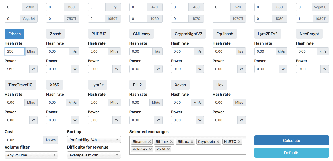 GPU Mining Calculator. What to Mine on GPU