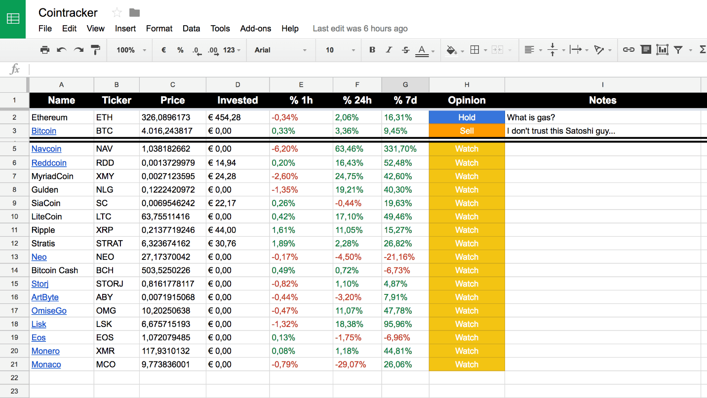 Crypto Spreadsheet Tracker