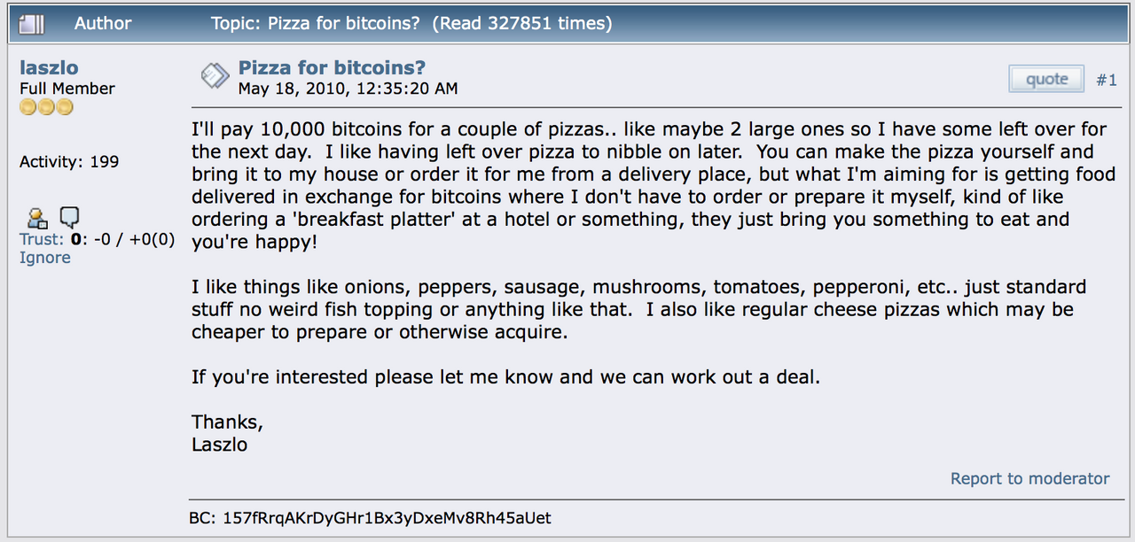 Celebrating Bitcoin Pizza Day: the Time a Bitcoin User Bought 2 Pizzas for 10, BTC