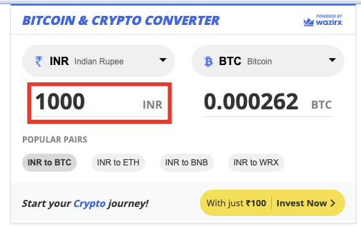 Convert Bitcoins (BTC) and Indian Rupees (INR): Currency Exchange Rate Conversion Calculator