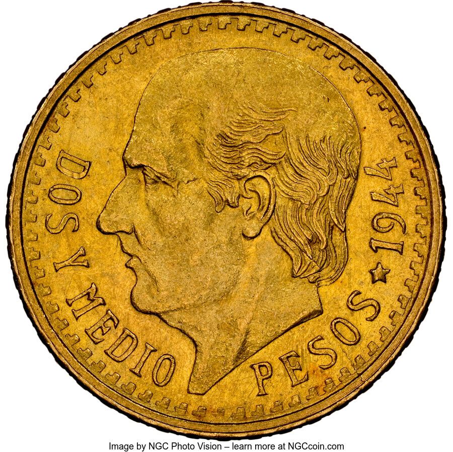 Coin Value: Mexico 2 1/2, 5, and 10 Peso Gold to 