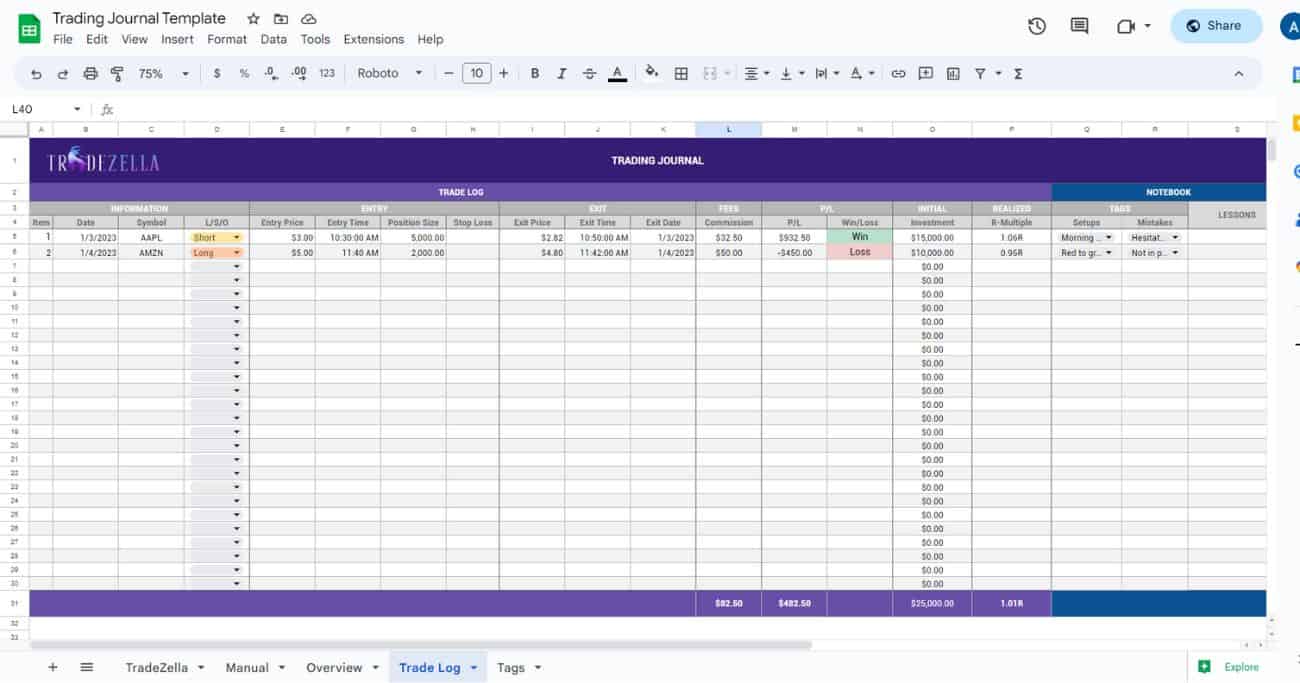 kinfo - Verified Trading Performance - Create a Trading Journal Template in Excel