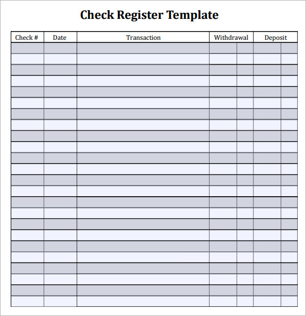 Printable Checkbook Register | Printable check register, Printable checks, Check register