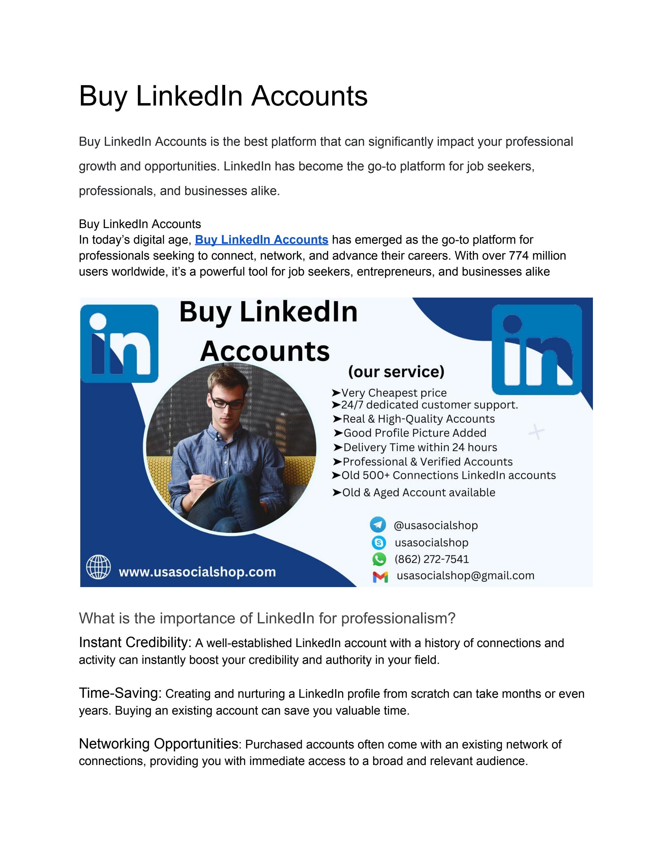 Buy LinkedIn Accounts - Bulk,PVA & Aged - SocialAppsHQ