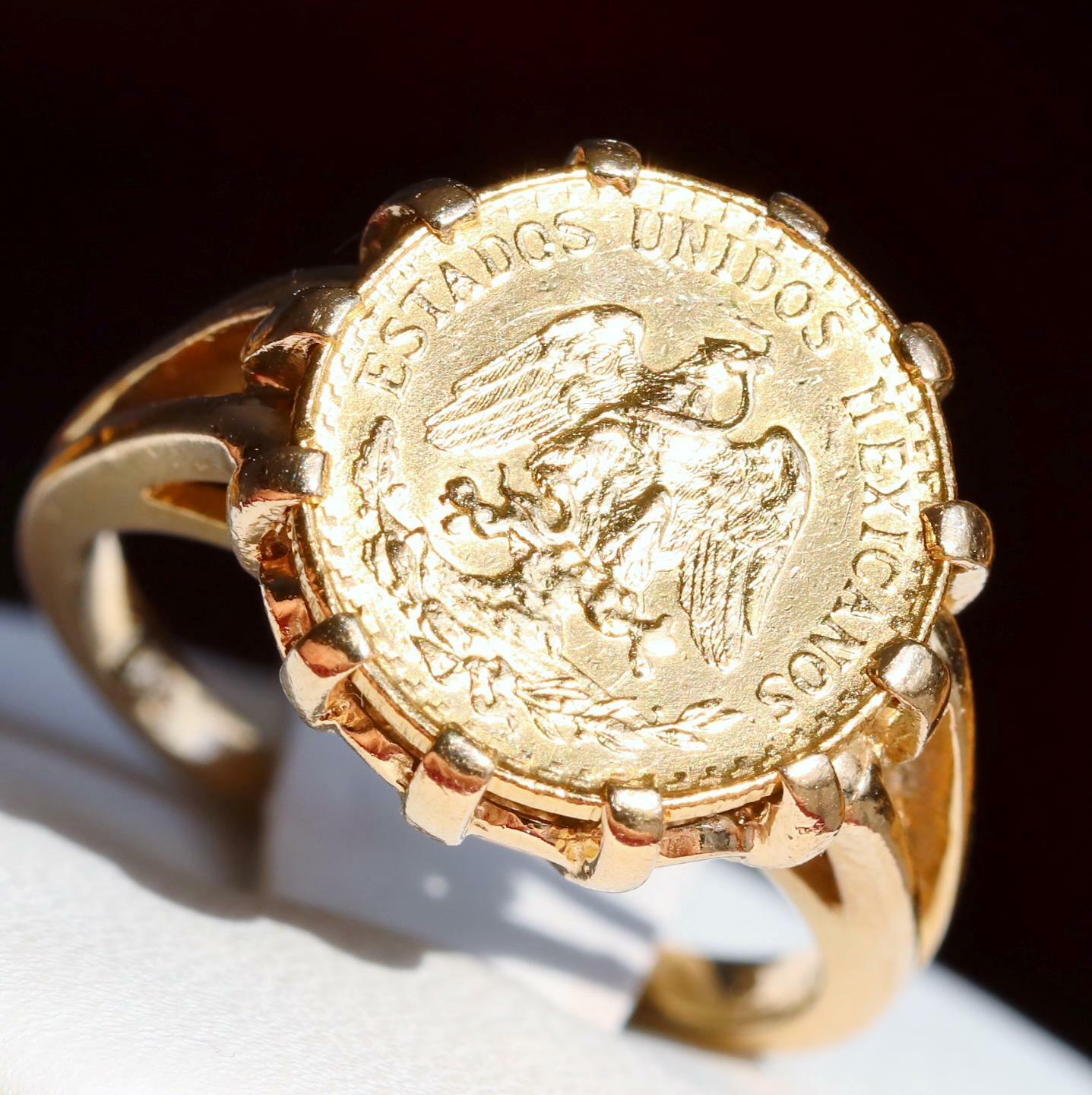 Mens Mexican Coin Ring Dos Pesos Solid 18K Gold Fine Estate | Coin ring, Rings, Rings for men