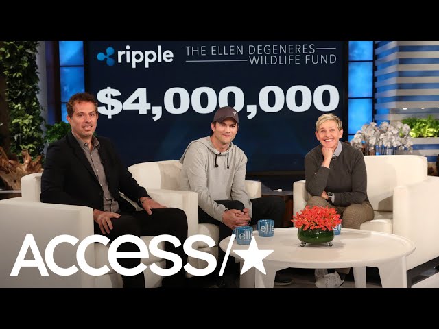 Ripple Whale Ashton Kutcher Donates millions to Ellen DeGeneres wildlife fund