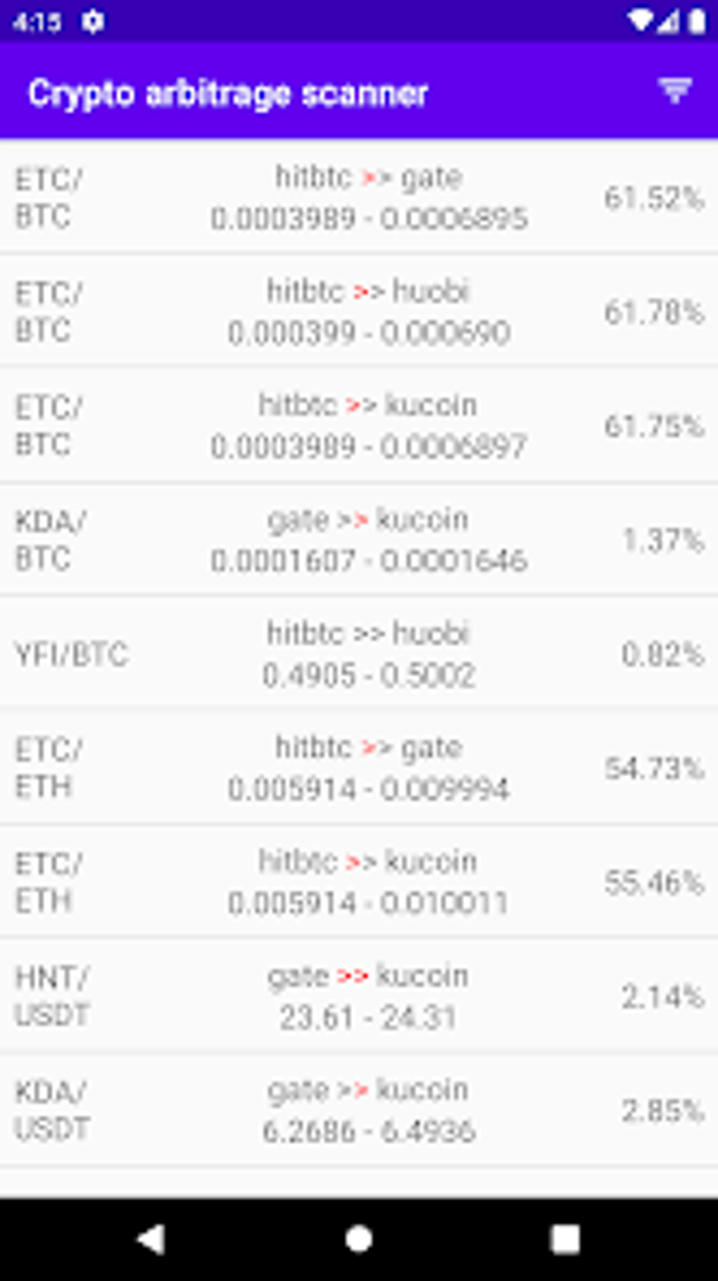 Crypto arbitrage scanner for Android - Download