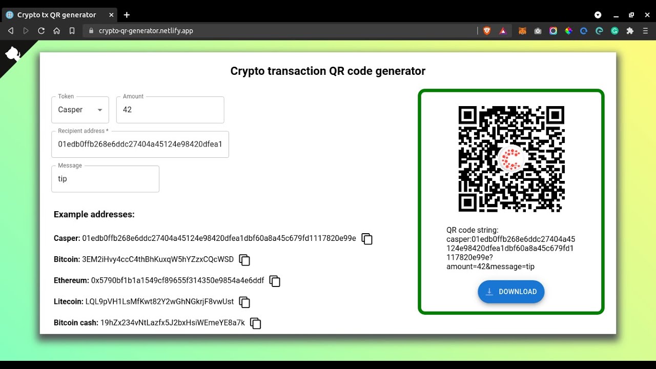 Crypto QR code generator - SQR