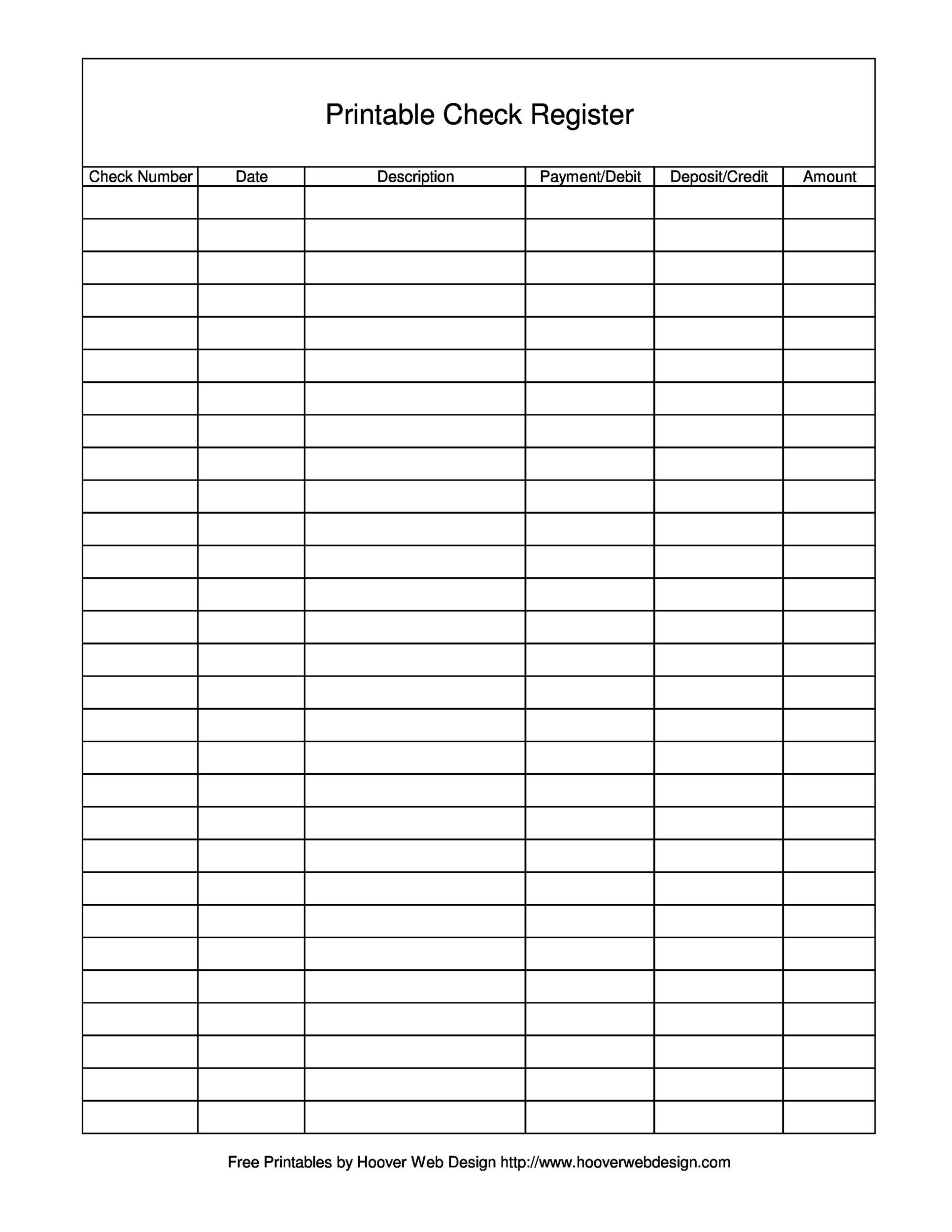 Printable Check Register