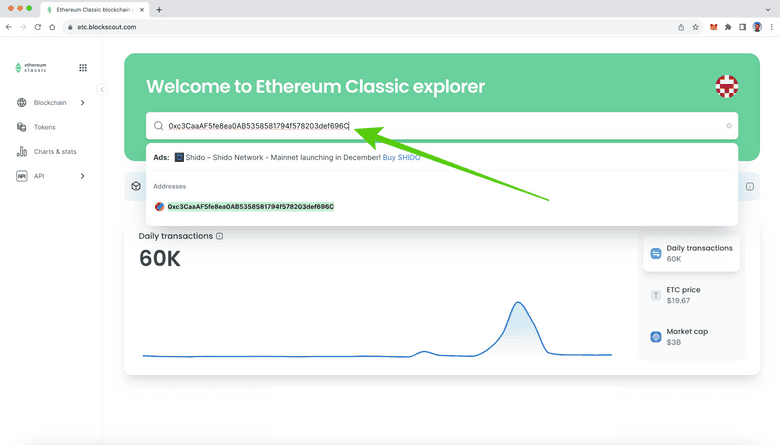 Tokens on Ethereum Classic Explorer