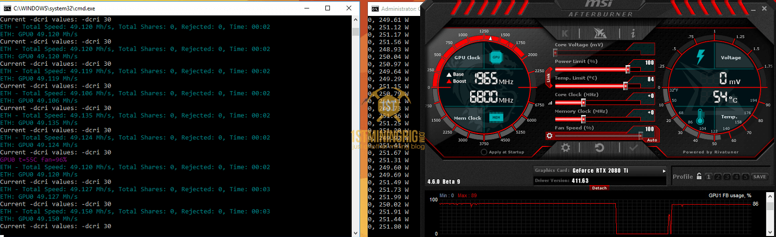 RTX Ti Mining Settings and Hashrate