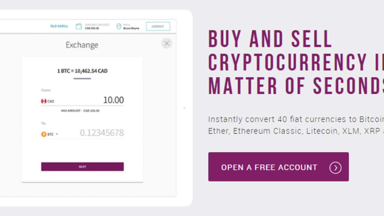 Instantly buy crypto­­currency from a trusted e-wallet | Skrill