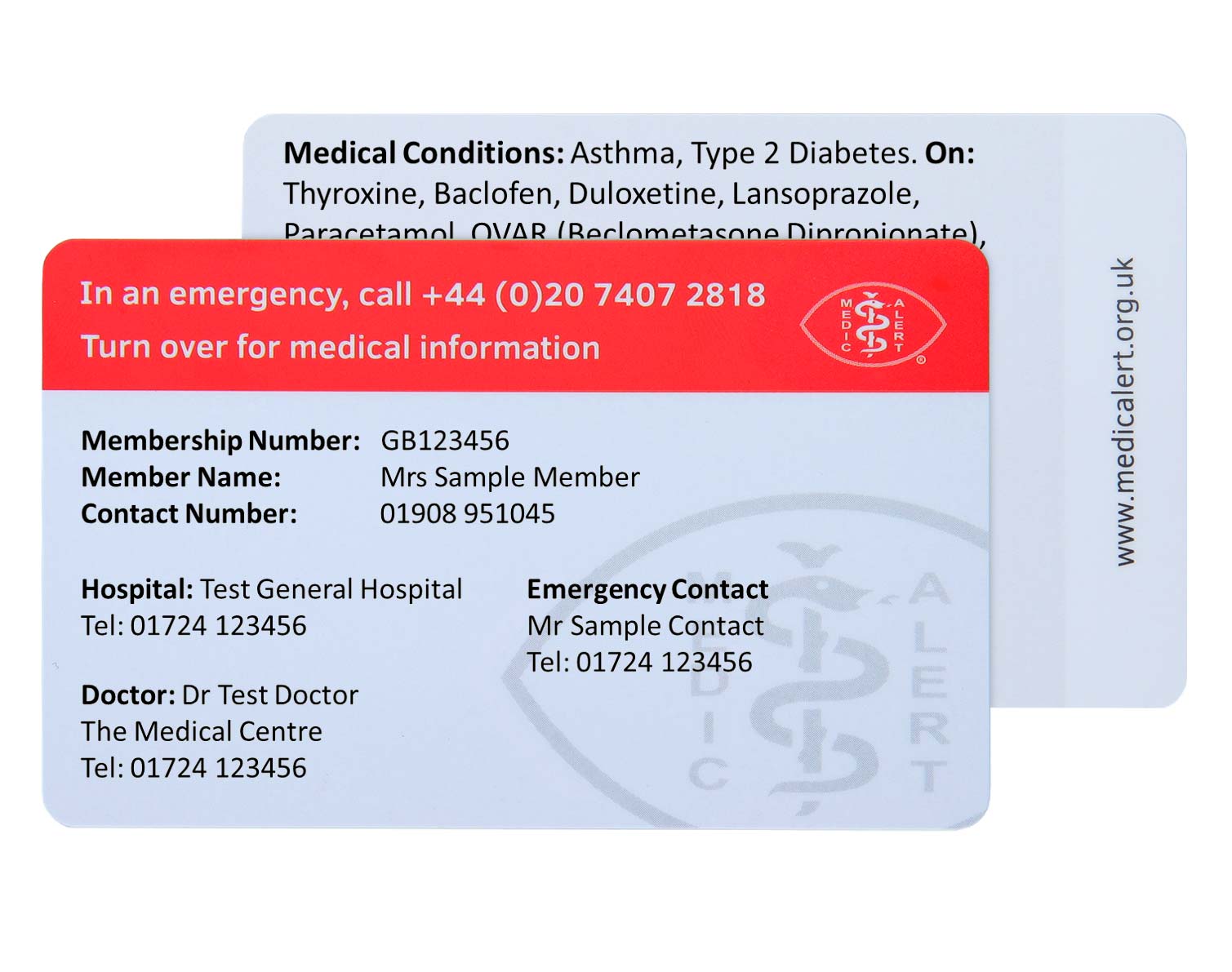 Emergency medical ID card with emergency card and emergency strap