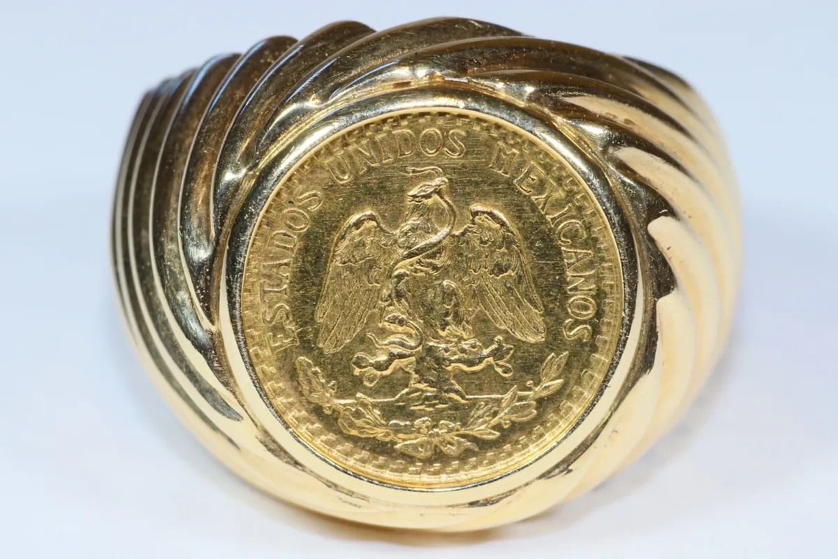 Mens Mexican Coin Ring Dos Pesos Solid 18K Gold Fine Estate | Coin ring, Rings, Rings for men