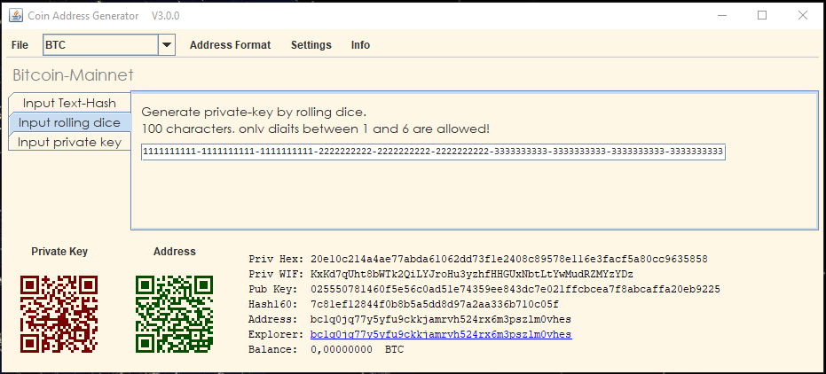 Creating Bitcoin Private Keys with Dice