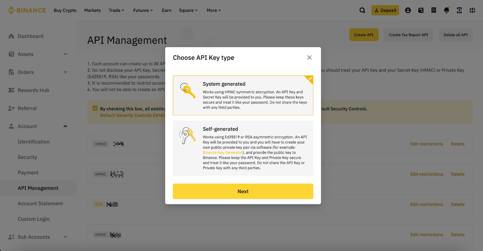 CoinTracking · Binance API Import - Edit Job