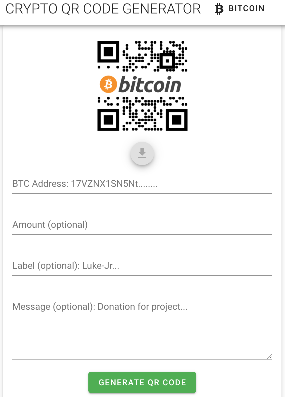 Bitcoin QR Code Generator Tool for Sending and Receiving