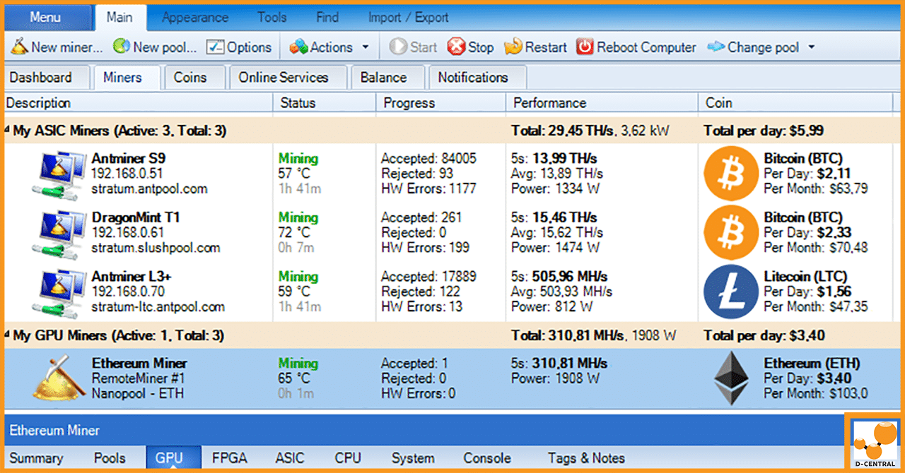 Awesome Miner - Manage and monitor mining operations