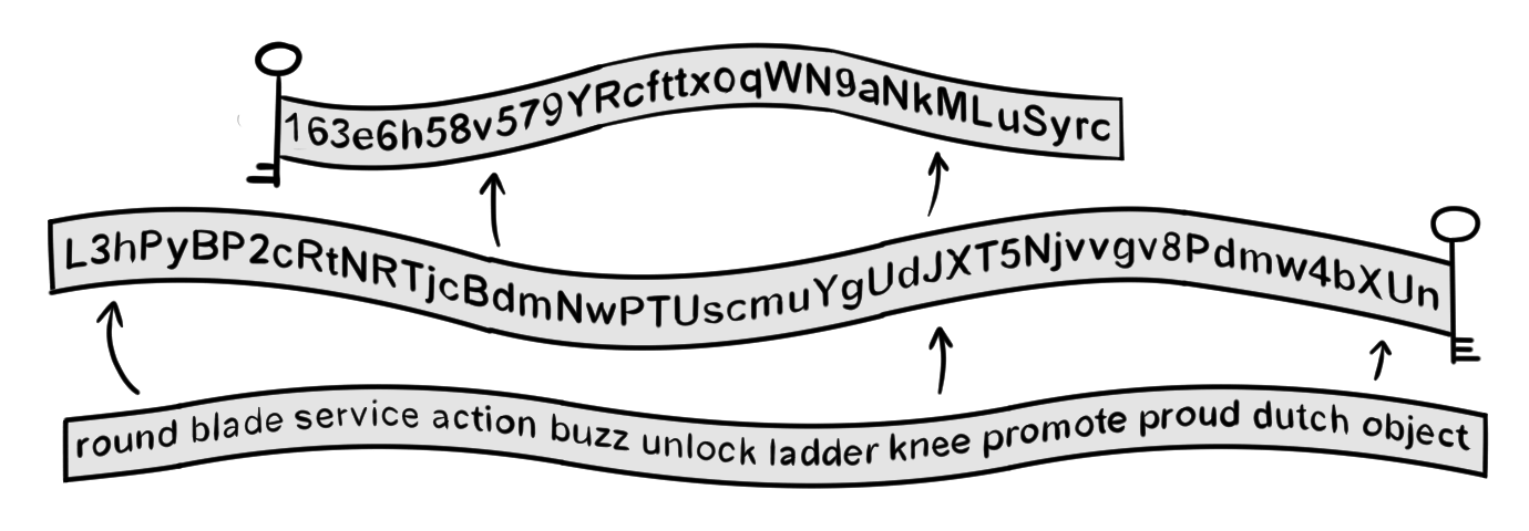 Public key, private key and seed phrases