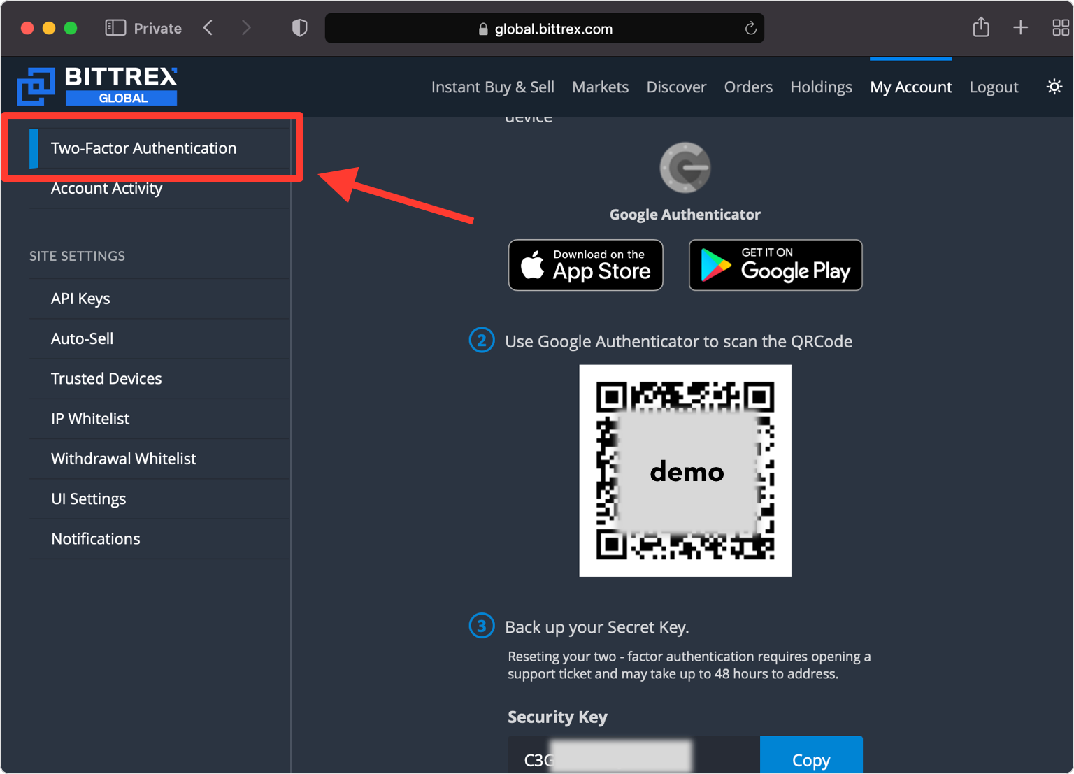 bittrex 2FA authentication - SmallCapAsia