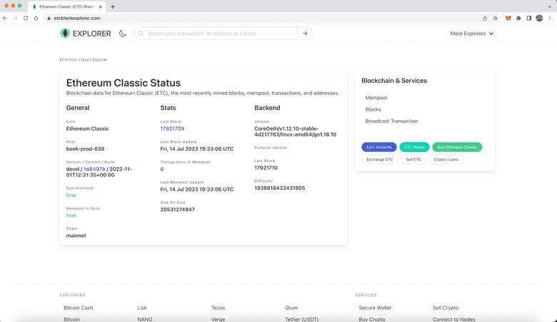 Ethereum Classic (ETC) statistics - Price, Blocks Count, Difficulty, Hashrate, Value