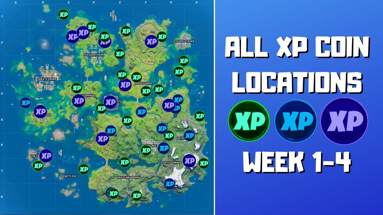 All Fortnite Chapter 2 Season 4 Week 1 XP Coin Locations - Green, Blue, Purple - Gamepur