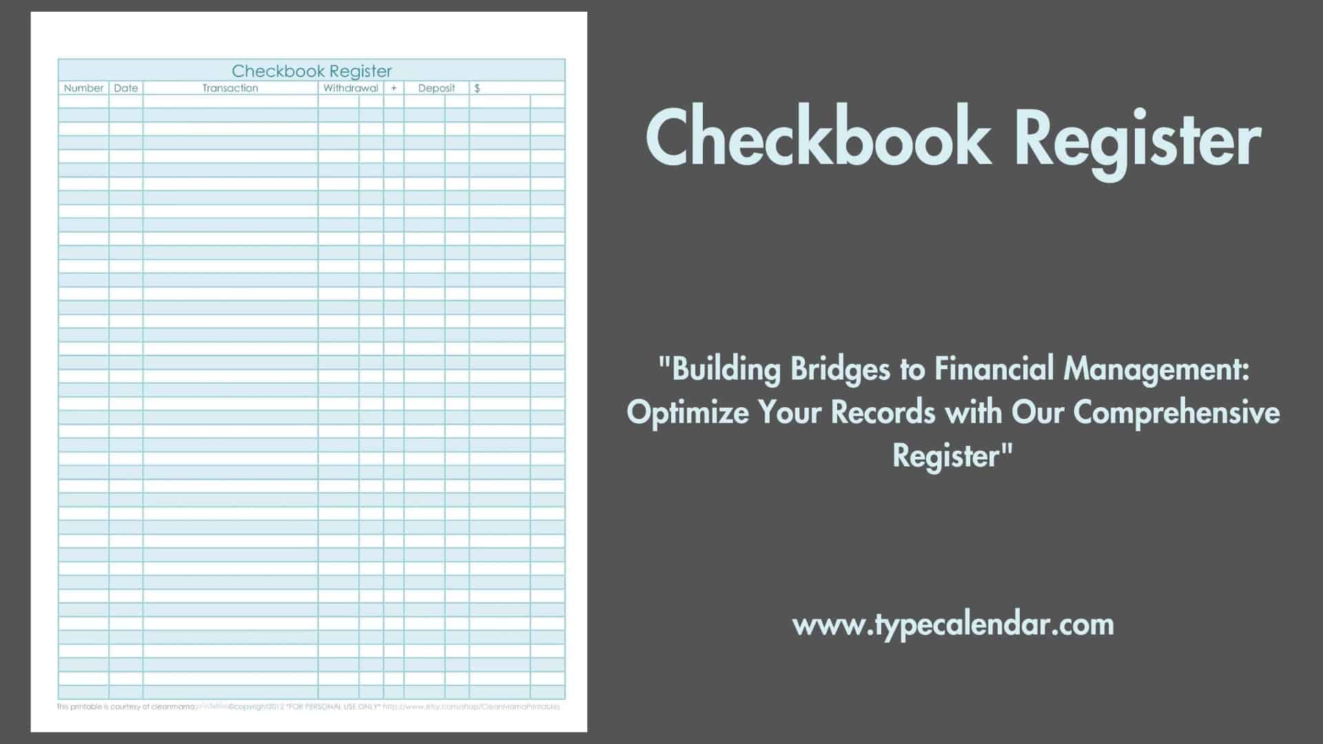 Free Excel Checkbook Register - Printable