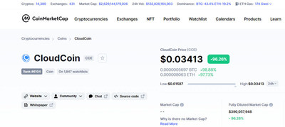 CloudCoin USD (CCE-USD) Price, Value, News & History - Yahoo Finance