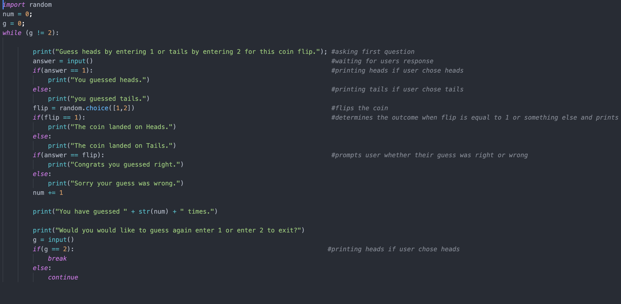 Coin Toss Game using Python