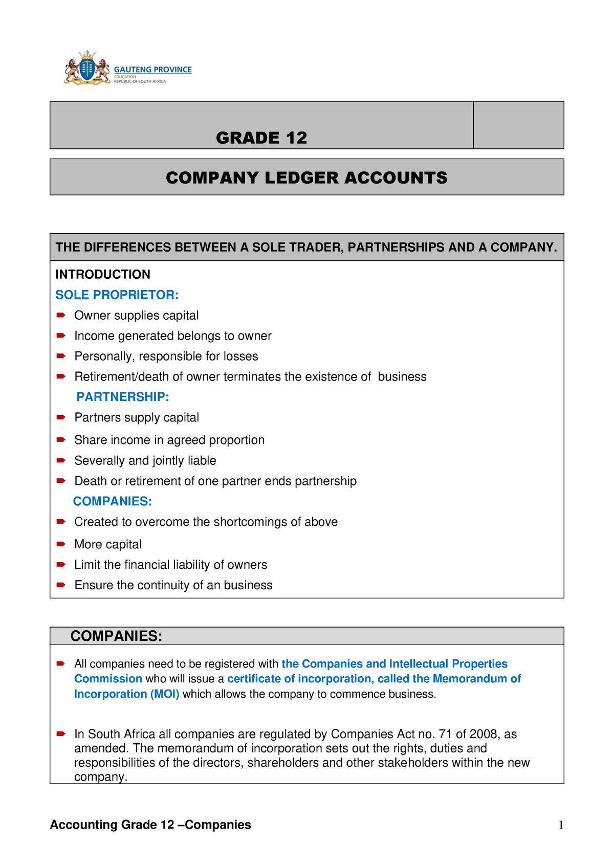 Grade 12 Accounting Company Ledger Accounts Revision Notes » My Courses