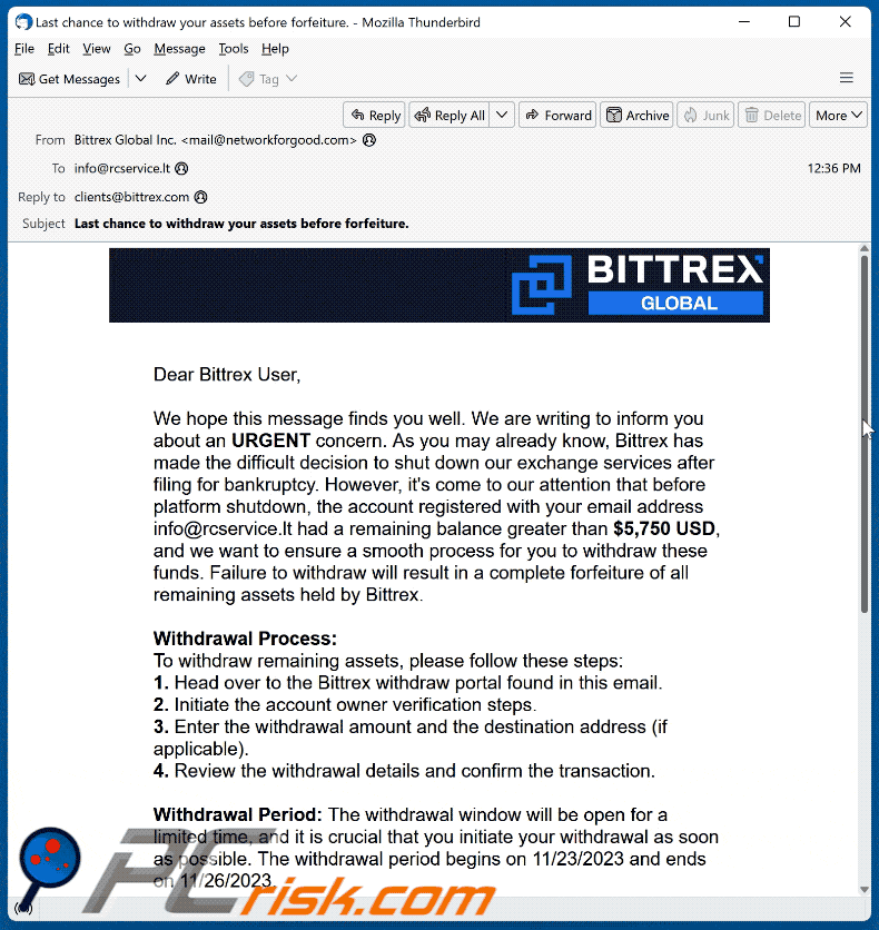 Bittrex, Inc.: Withdrawal of Claim