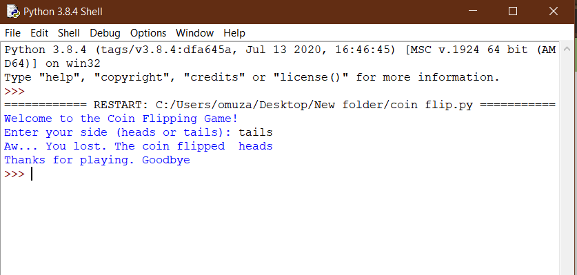 Write a Python program to flip a coin times and count heads and tails