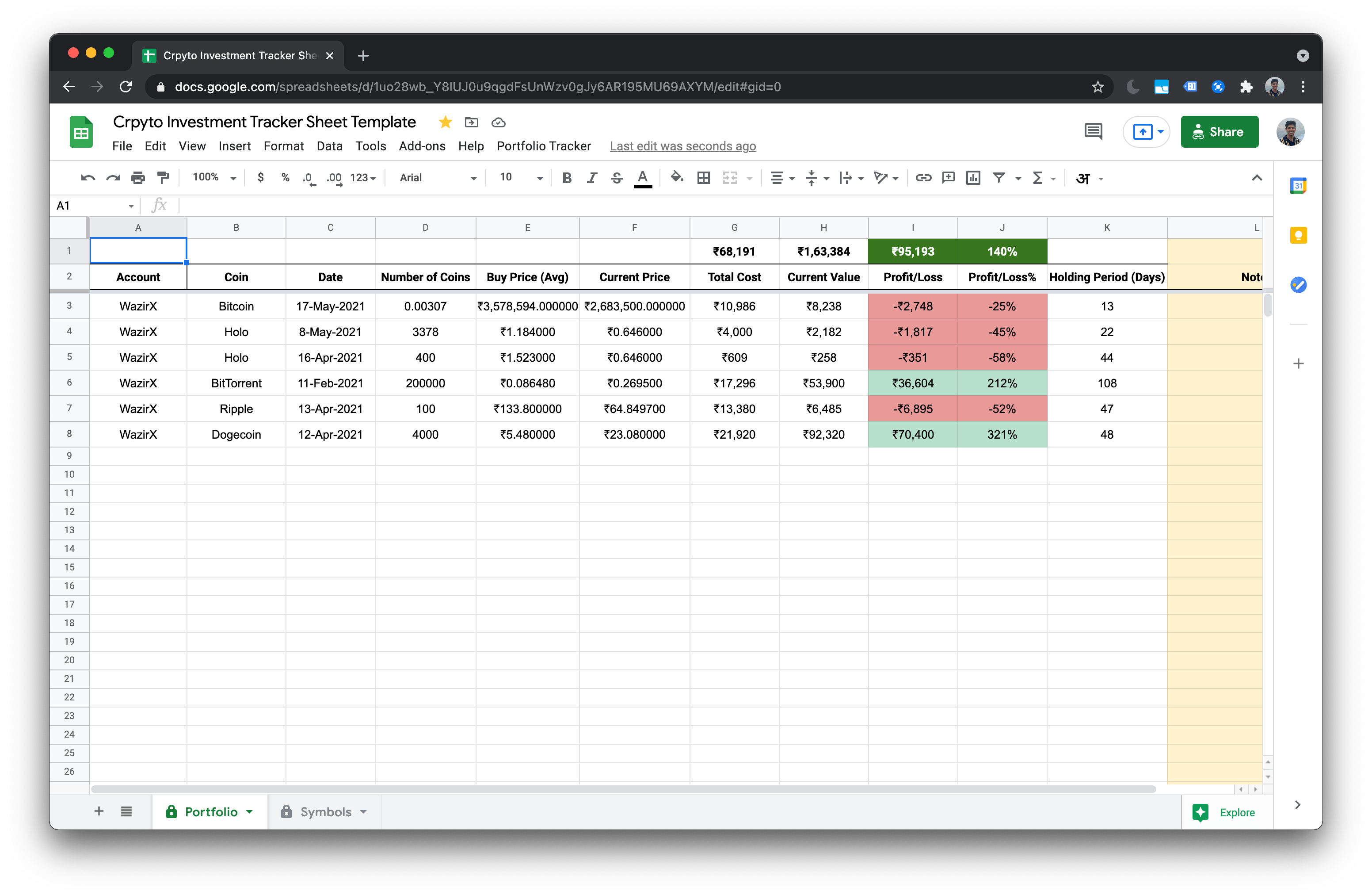 Cryptocurrency Portfolio Excel Tracker - Eloquens