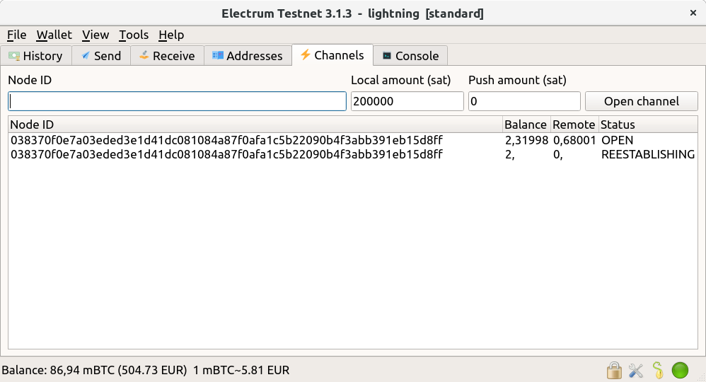 Lightning Implementation in Electrum