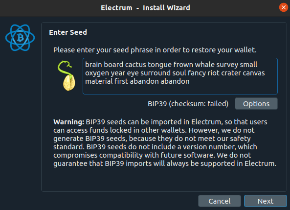 Wallet seed not working to recover wallet - Bitcoin and Lightning - Umbrel Community