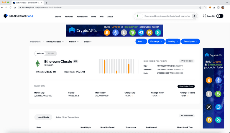 ETCScan Ethereum Classic (ETC) Blockchain Explorer