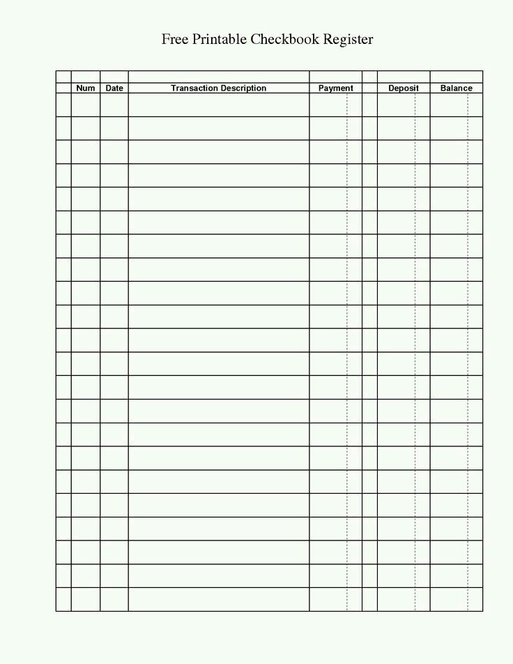 Free Excel Checkbook Register - Printable