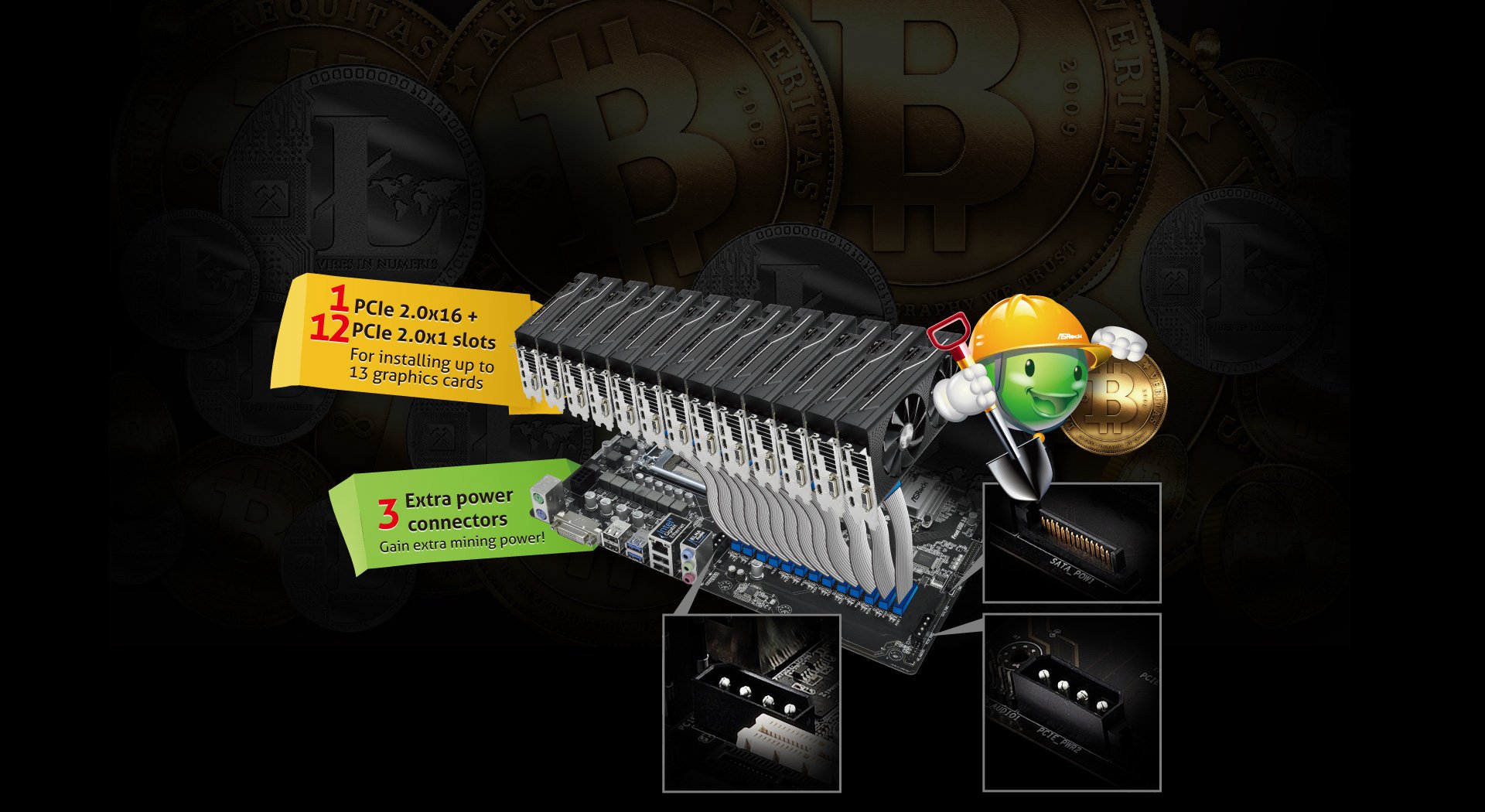 ASRock H Pro BTC+ Power Kit. For the Motherboard + GPU's W/ Remote Module - Parallel Miner