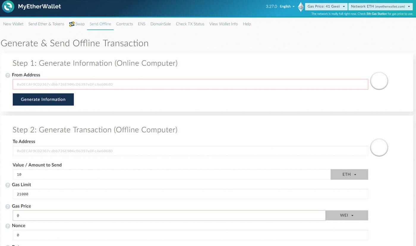 Using MyEtherWallet For Cold Storage · Offline | MyEtherWallet Help & Support