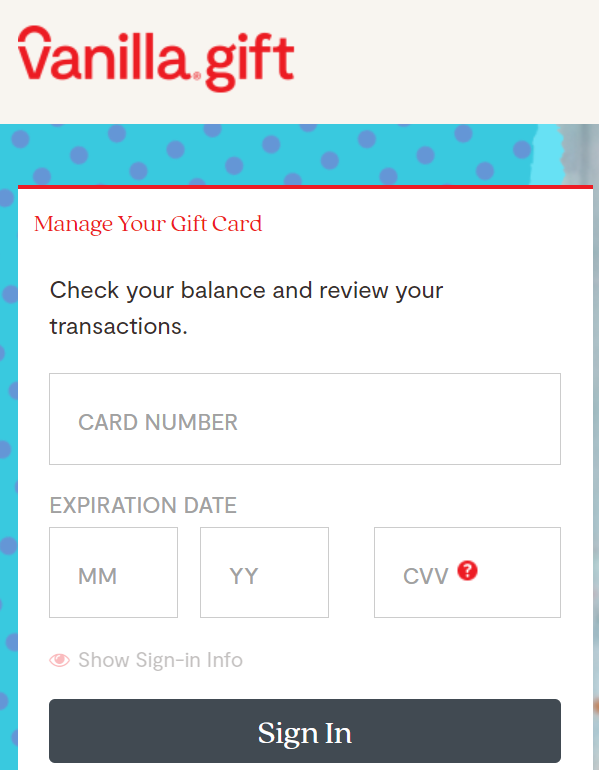 OneVanilla | Manage Your Card | Check Your Balance