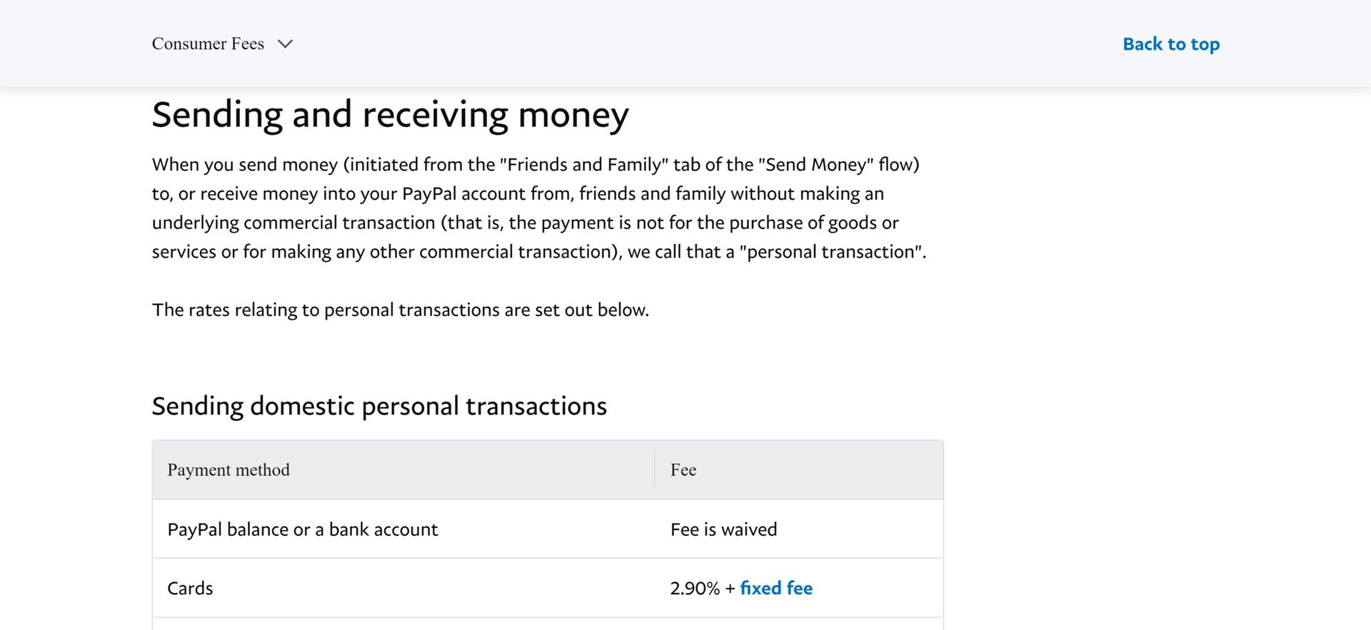 PayPal Consumer Fees | PayPal VA